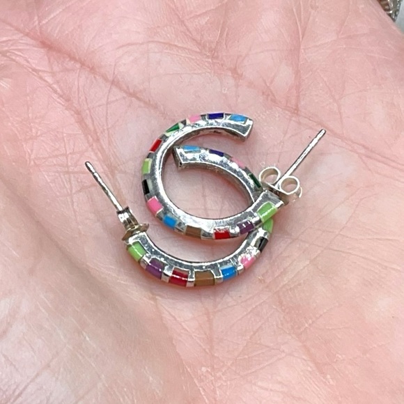 🌺Native American Sterling & Inlaid Stone Earrings - Picture 8 of 10